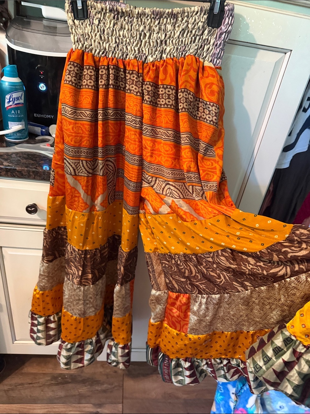 POL Orange and Mustard Patchwork Wide-Leg Pants